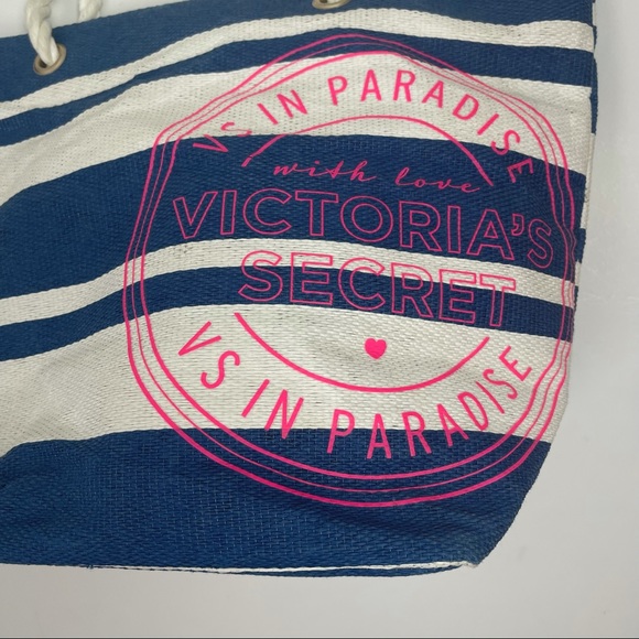 Victoria’s Secret VS in Paradise Blue Striped Tote Beach Bag - Picture 3 of 13